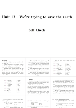 （遵义专版）秋九年级英语全册 Unit 13 We’re trying to save the earth Self Check习题课件 （新版）人教新目标版-（新版）人教新目标版初中九年级全册英语课件