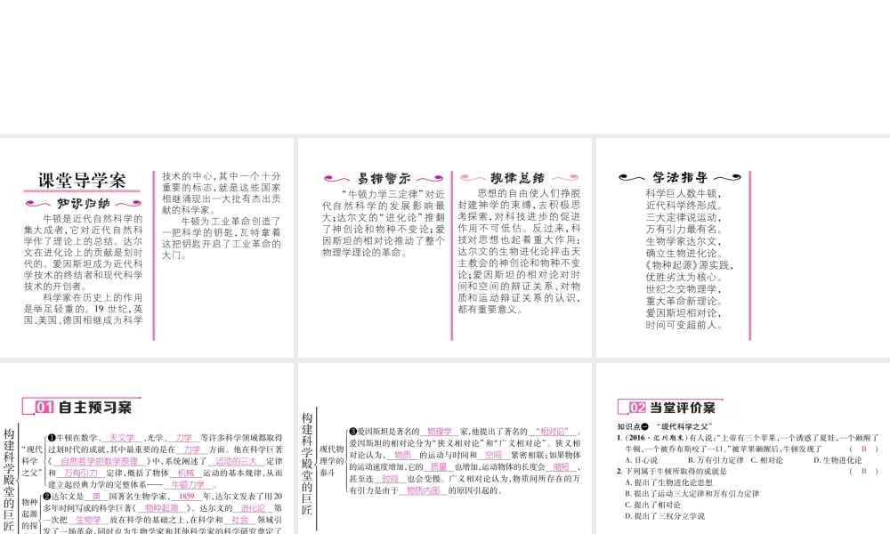 （遵义专用）九年级历史上册 第4单元 构建文化的圣殿 第23课 构建科学殿堂的巨匠课件 北师大版-北师大版初中九年级上册历史课件