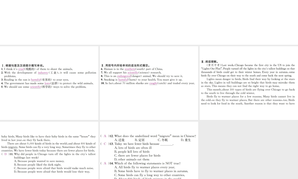 （遵义专版）秋九年级英语全册 Unit 13 We’re trying to save the earth（第2课时）习题课件 （新版）人教新目标版-（新版）人教新目标版初中九年级全册英语课件