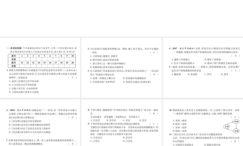 （遵义专用）九年级历史上册 期末达标测试卷课件 北师大版-北师大版初中九年级上册历史课件