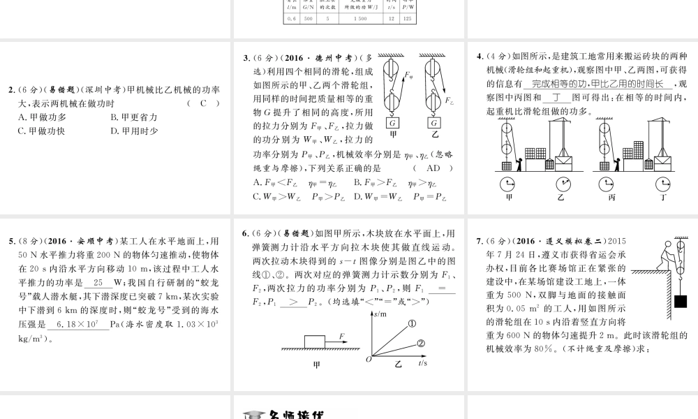 （遵义专版）春八年级物理全册 第10章 机械与人 第4节 做功的快慢习题课件 （新版）沪科版-（新版）沪科版初中八年级全册物理课件