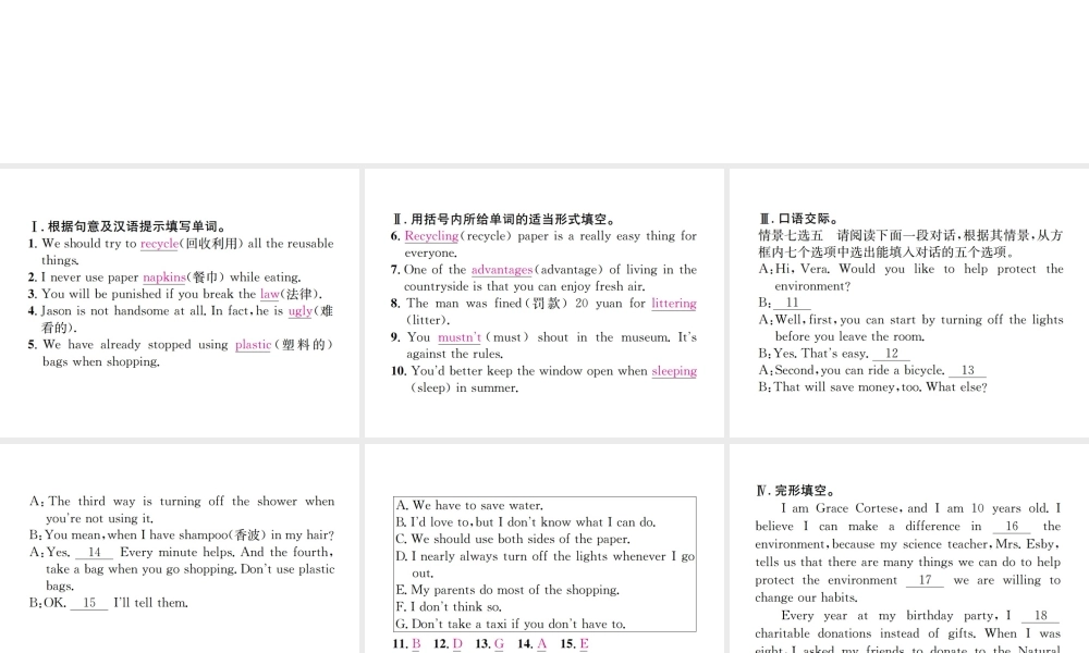 （遵义专版）秋九年级英语全册 Unit 13 We’re trying to save the earth（第4课时）习题课件 （新版）人教新目标版-（新版）人教新目标版初中九年级全册英语课件