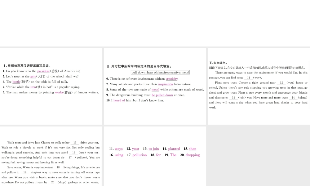 （遵义专版）秋九年级英语全册 Unit 13 We’re trying to save the earth（第5课时）习题课件 （新版）人教新目标版-（新版）人教新目标版初中九年级全册英语课件