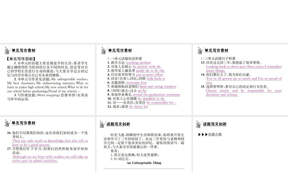 （遵义专版）秋九年级英语全册 Unit 14 I remember meeting all of you in Grade 7写作小专题习题课件 （新版）人教新目标版-（新版）人教新目标版初中九年级全册英语课件