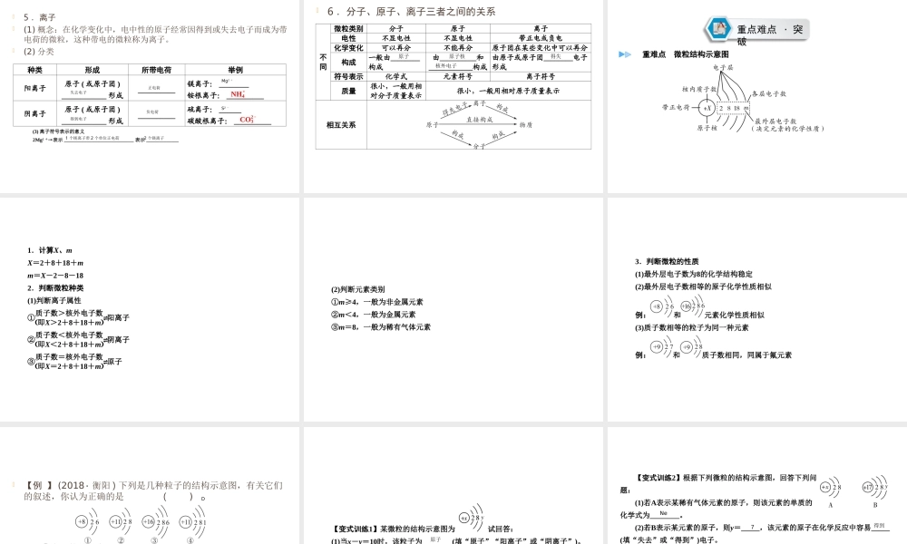 （遵义专用）中考化学高分一轮复习 第1部分 教材系统复习 第3章 物质构成的奥秘 课时1 构成物质的基本微粒课件-人教版初中九年级全册化学课件