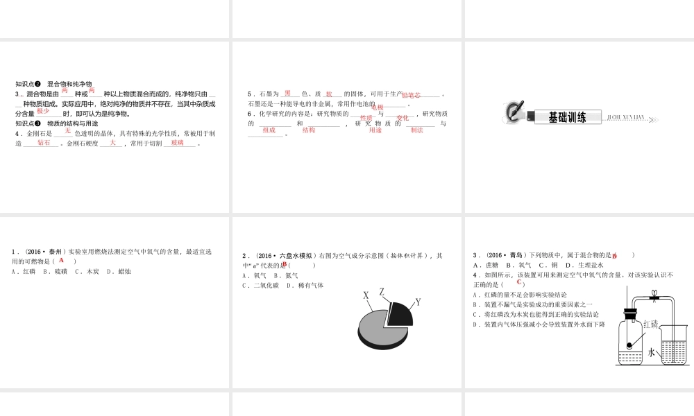 （遵义专版）秋九年级化学上册 第1单元 第2节 化学研究些什么 第2课时 化学研究物质的组成和结构、用途和制法作业课件 沪教版-沪教版初中九年级上册化学课件