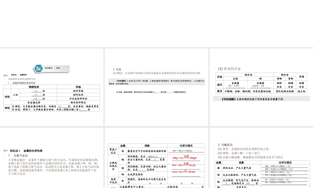 （遵义专用）中考化学高分一轮复习 第1部分 教材系统复习 第5章 金属的冶炼与利用 课时1 金属的性质和利用课件-人教版初中九年级全册化学课件