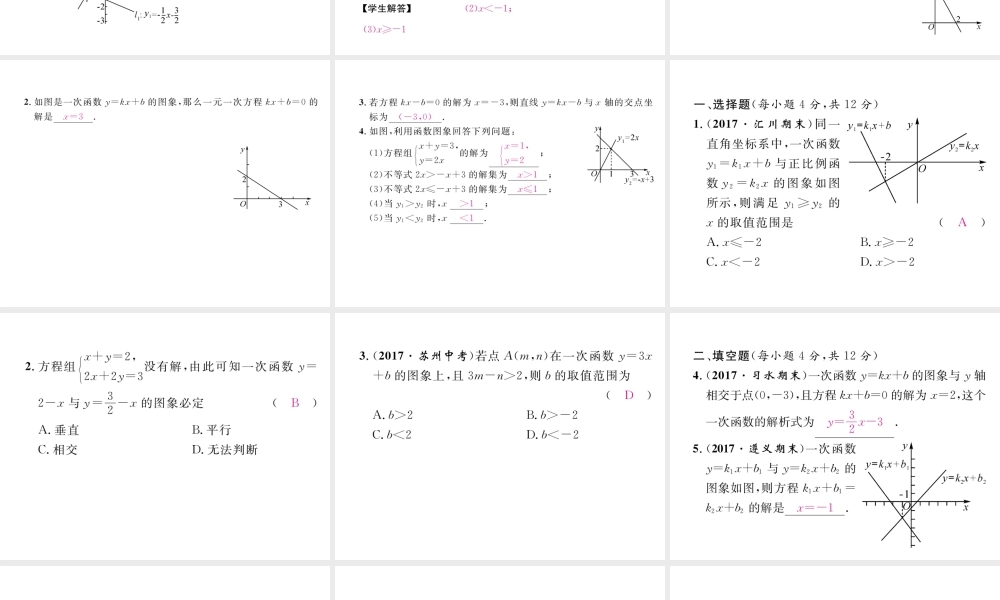 （遵义专级数学下册 第19章 一次函数 19.2 一次函数 19.2.3 一次函数与方程、不等式作业课件 （新版）新人教版-（新版）新人教级下册数学课件