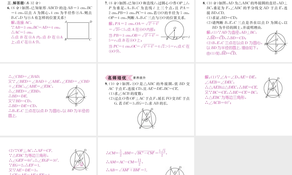 （遵义专版）秋九年级数学上册 第24章 圆 24.2 点和圆、直线和圆的位置关系 24.2.1 点和圆的位置关系习题课件 （新版）新人教版-（新版）新人教版初中九年级上册数学课件