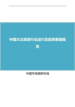 中国大众旅游行业运行及前景展望报告