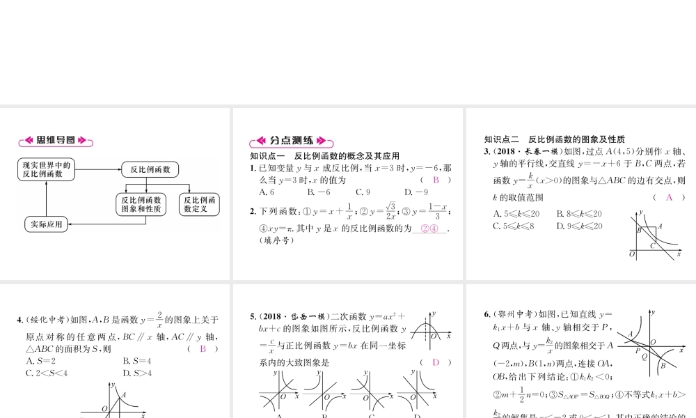 （遵义专版）秋九年级数学下册 第26章 反比例函数整合与提升习题课件 （新版）新人教版-（新版）新人教版初中九年级下册数学课件