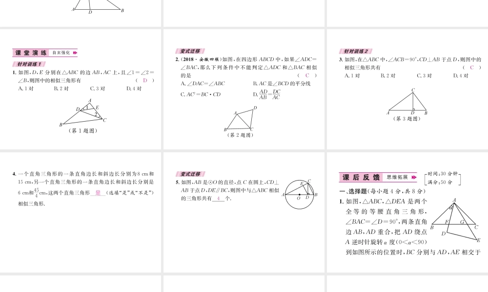 （遵义专版）秋九年级数学下册 第27章 相似 27.2 相似三角形 27.2.1 相似三角形的判定 第3课时 两角分别相等的两个三角形相似习题课件 （新版）新人教版-（新版）新人教版初中九年级下册数学课件