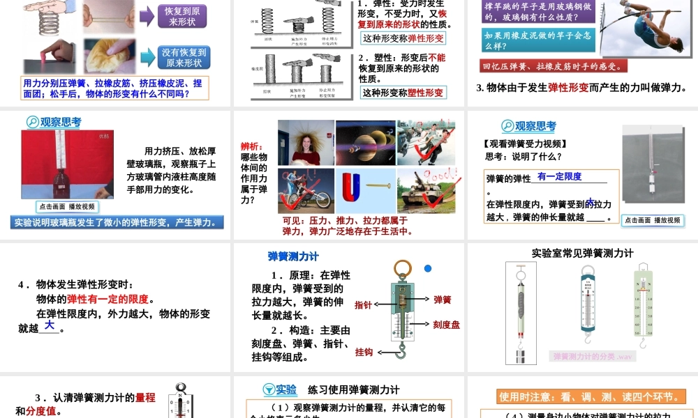 （遵义专版）八年级物理全册 第六章 第三节 弹力与弹簧测力计课件 （新版）沪科版-（新版）沪科版初中八年级全册物理课件