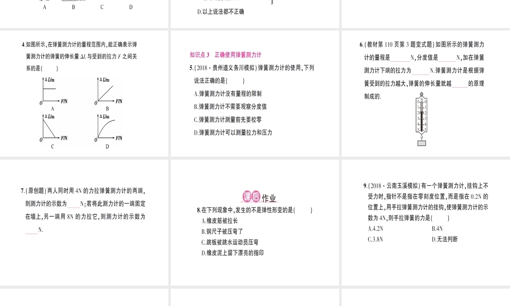 （遵义专版）八年级物理全册 第六章 第三节 弹力与弹簧测力计习题课件 （新版）沪科版-（新版）沪科版初中八年级全册物理课件