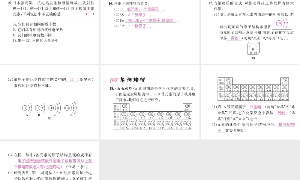 （遵义专版）秋九年级化学上册 第3章 物质构成的奥秘 第2节 组成物质的化学元素 第1课时 元素与元素符号习题课件 沪教版-沪教版初中九年级上册化学课件