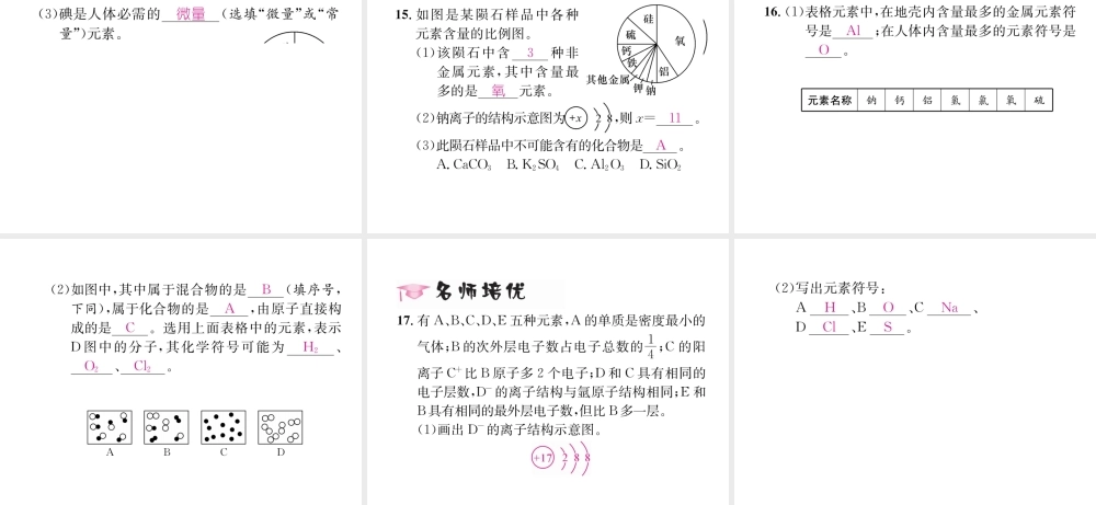（遵义专版）秋九年级化学上册 第3章 物质构成的奥秘 第2节 组成物质的化学元素 第2课时 元素的存在与人体健康习题课件 沪教版-沪教版初中九年级上册化学课件