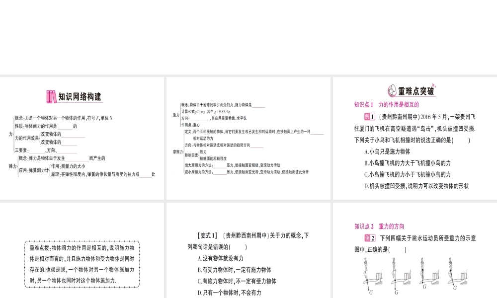 （遵义专版）八年级物理全册 第六章 熟悉而陌生的力本章知识复习与重难突破课件 （新版）沪科版-（新版）沪科版初中八年级全册物理课件
