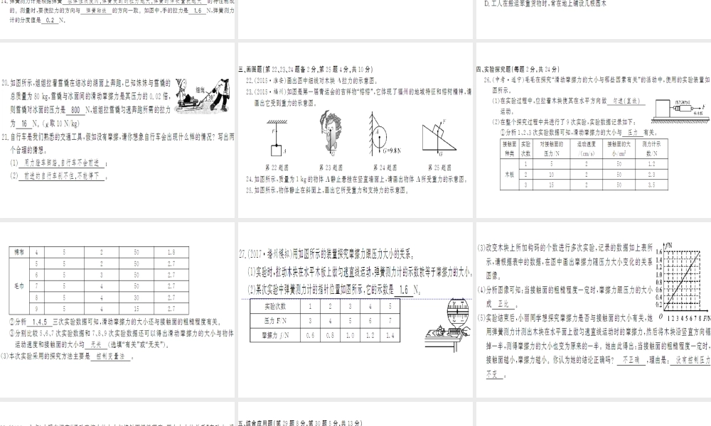 （遵义专版）八年级物理全册 第六章 熟悉而陌生的力综合测评卷课件 （新版）沪科版-（新版）沪科版初中八年级全册物理课件