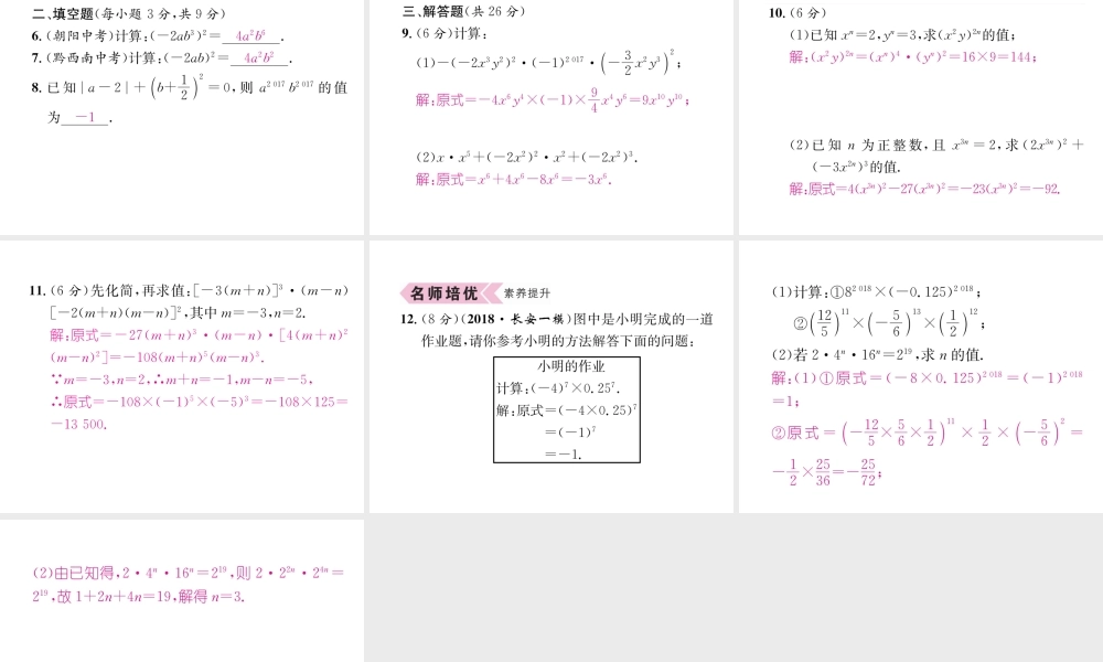 （遵义专版）八年级数学上册 第14章 整式的乘法与因式分解 14.1 整式的乘法 14.1.3 积的乘方习题课件 （新版）新人教版-（新版）新人教版初中八年级上册数学课件