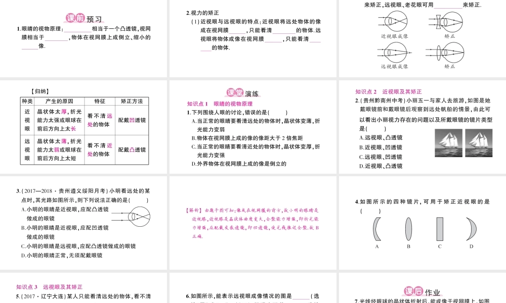 （遵义专版）八年级物理全册 第四章 第六节 神奇的眼睛（第1课时 眼睛与视力的矫正）课件 （新版）沪科版-（新版）沪科版初中八年级全册物理课件