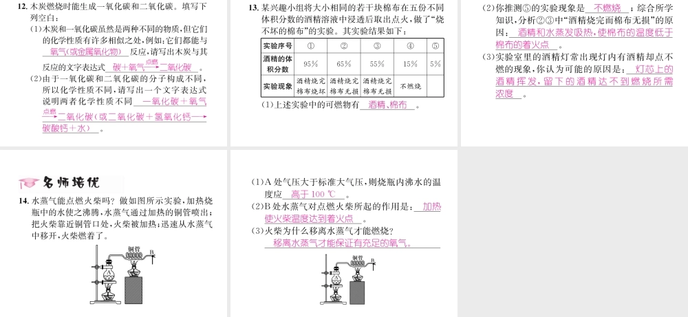 （遵义专版）秋九年级化学上册 第4章 认识化学变化 第1节 常见的化学反应—燃烧 第1课时 燃烧的条件 完全燃烧与不完全燃烧习题课件 沪教版-沪教版初中九年级上册化学课件