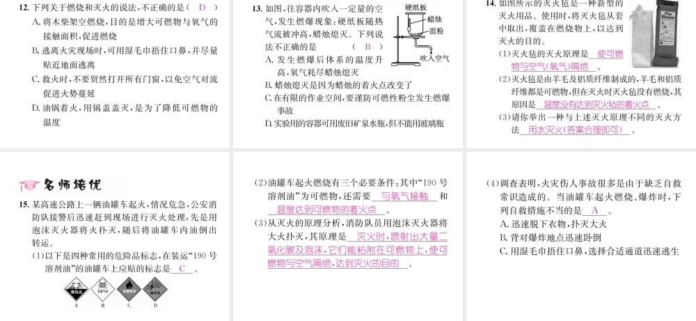 （遵义专版）秋九年级化学上册 第4章 认识化学变化 第1节 常见的化学反应—燃烧 第2课时 燃烧引起的爆炸现象 防火与灭火习题课件 沪教版-沪教版初中九年级上册化学课件