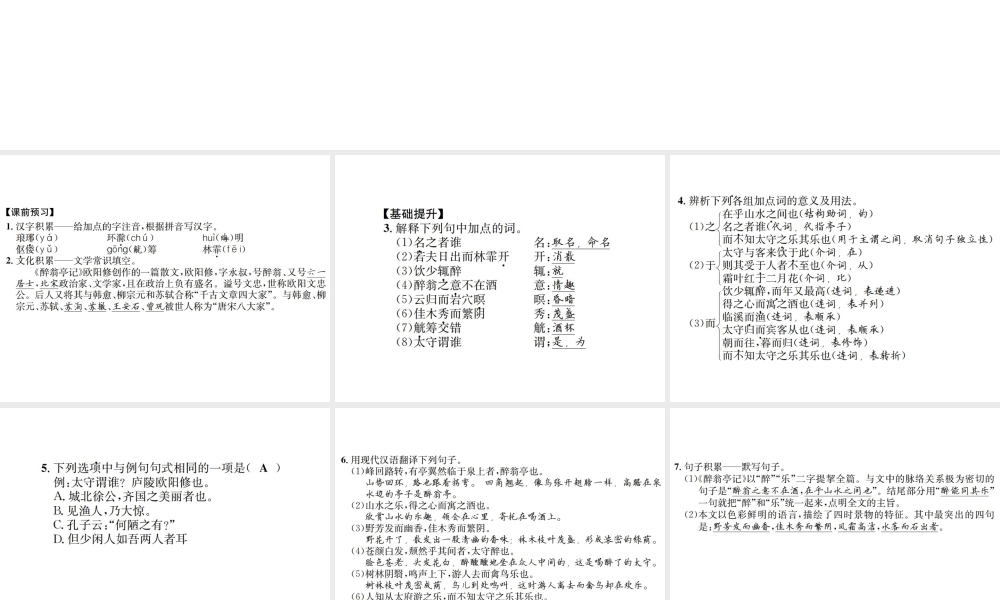 （遵义专版）八年级语文下册 第六单元 24 醉翁亭记课件 语文版-语文版初中八年级下册语文课件