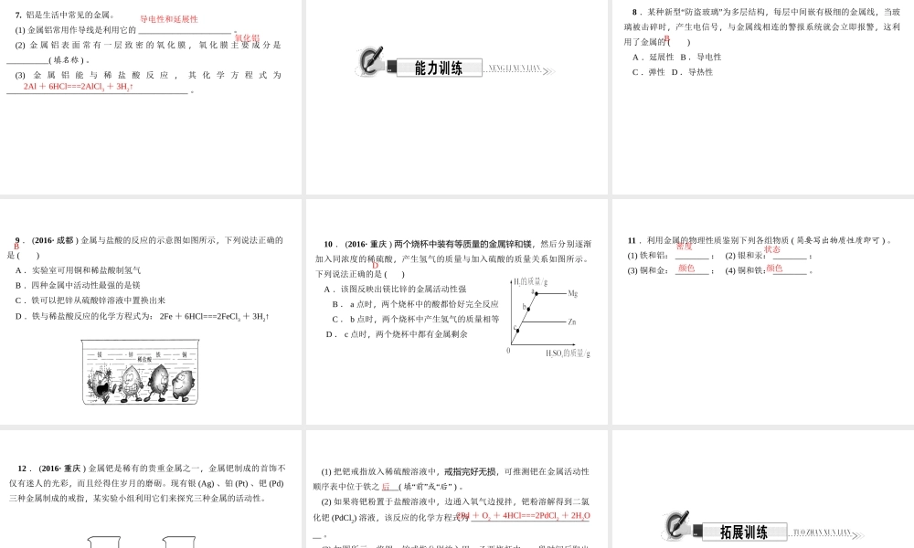（遵义专版）秋九年级化学上册 第5单元 第1节 金属的性质和利用 第1课时 金属的性质作业课件 沪教版-沪教版初中九年级上册化学课件
