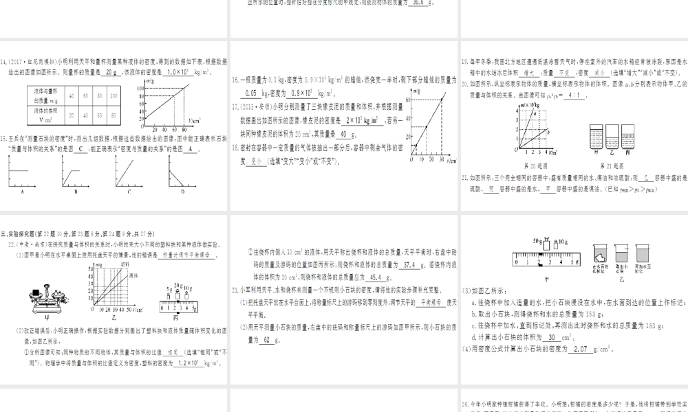 （遵义专版）八年级物理全册 第五章 质量与密度综合测评卷课件 （新版）沪科版-（新版）沪科版初中八年级全册物理课件