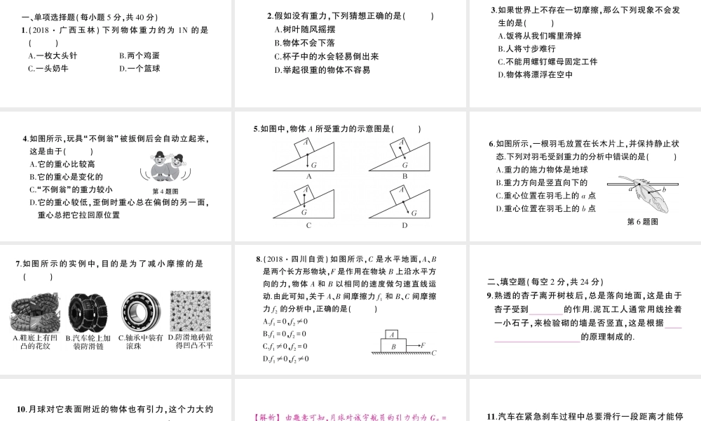 （遵义专版）八年级物理全册 阶段测试八（第六章4-5节）习题课件 （新版）沪科版-（新版）沪科版初中八年级全册物理课件