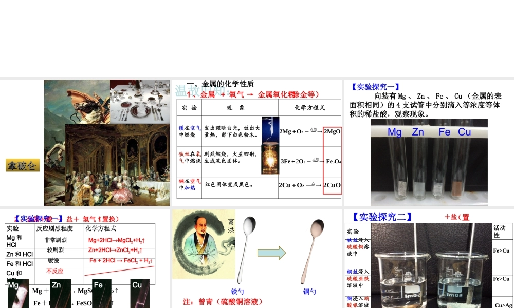 （遵义专版）秋九年级化学上册 第5章 金属的冶炼与利用 基础实验4 常见金属的性质课件 沪教版-沪教版初中九年级上册化学课件