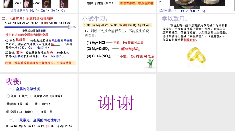 （遵义专版）秋九年级化学上册 第5章 金属的冶炼与利用 基础实验4 常见金属的性质课件 沪教版-沪教版初中九年级上册化学课件