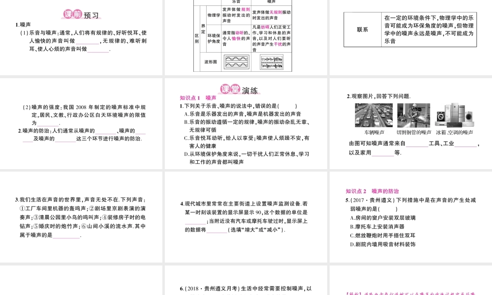 （遵义专版）八年级物理全册 第三章 第二节 声音的特性（第2课时 噪声的防治）课件 （新版）沪科版-（新版）沪科版初中八年级全册物理课件