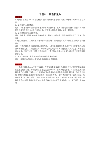 专题8： 压强和浮力测试题