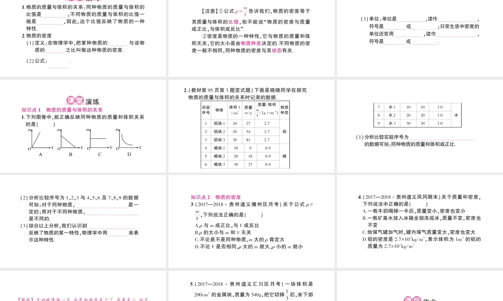 （遵义专版）八年级物理全册 第五章 第三节 科学探究：物质的密度（第1课时 探究物质的密度）习题课件 （新版）沪科版-（新版）沪科版初中八年级全册物理课件
