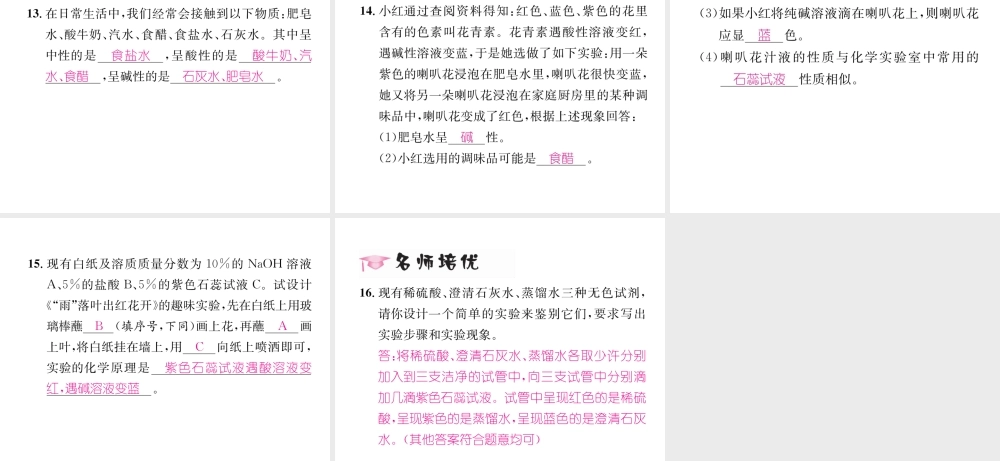 （遵义专版）秋九年级化学下册 第7章 应用广泛的酸、碱、盐 第1节 溶液的酸碱性 第1课时 酸性溶液和碱性溶液习题课件 沪教版-沪教版初中九年级下册化学课件