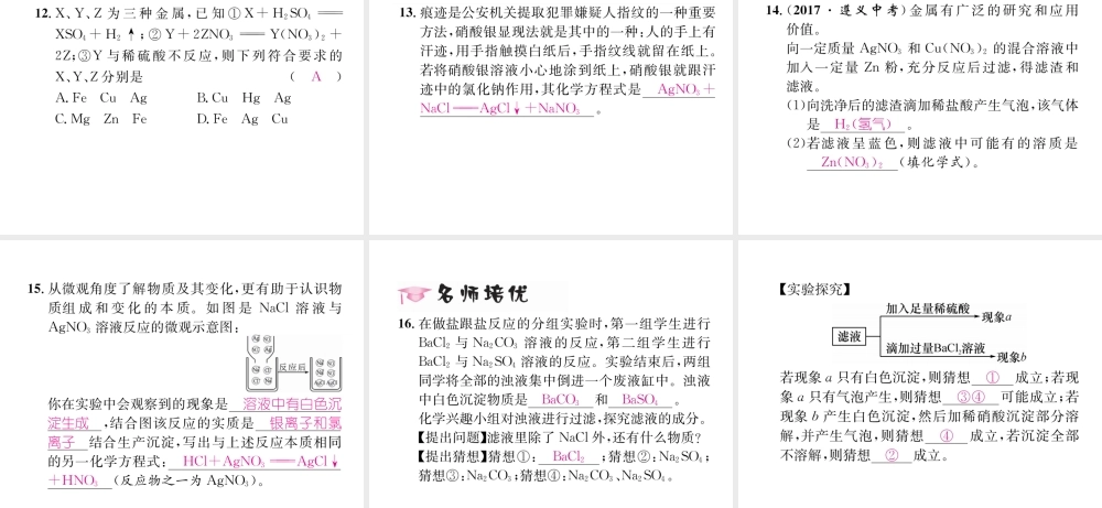 （遵义专版）秋九年级化学下册 第7章 应用广泛的酸、碱、盐 第3节 几种重要的盐 第1课时 盐习题课件 沪教版-沪教版初中九年级下册化学课件