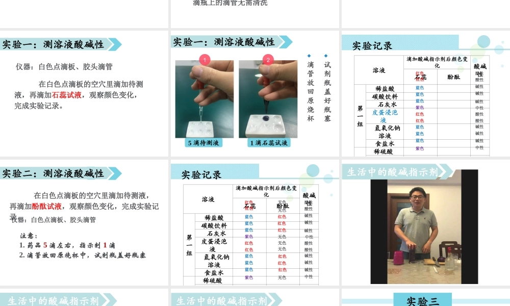 （遵义专版）秋九年级化学下册 第7章 应用广泛的酸、碱、盐 基础实验7 溶液的酸碱性课件 沪教版-沪教版初中九年级下册化学课件