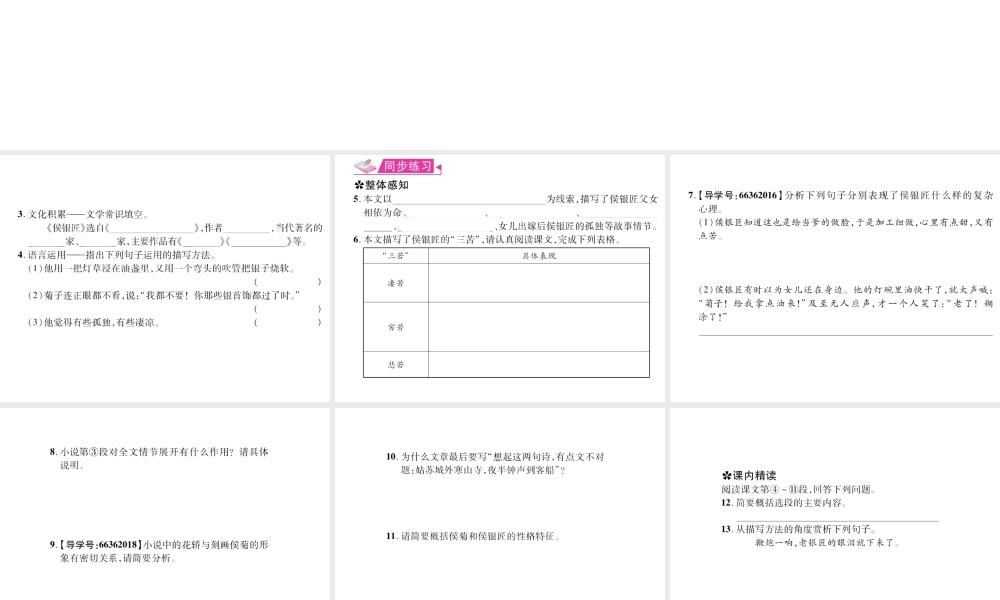 （遵义专版）九年级语文上册 第二单元 6 侯银匠习题课件 语文版-语文版初中九年级上册语文课件
