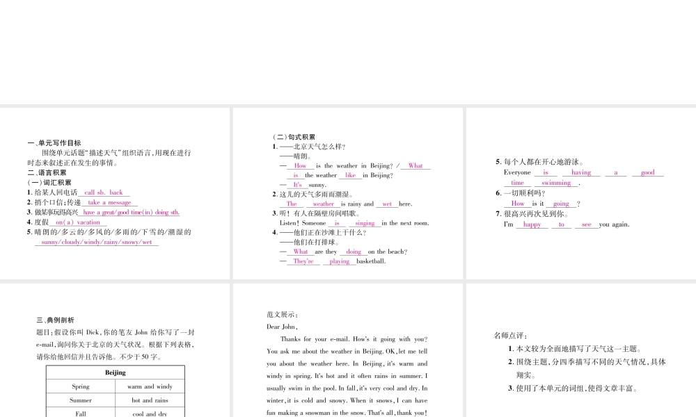 （遵义专版）七年级英语下册 Unit 7 It’s raining同步作文指导课件 （新版）人教新目标版-（新版）人教新目标版初中七年级下册英语课件