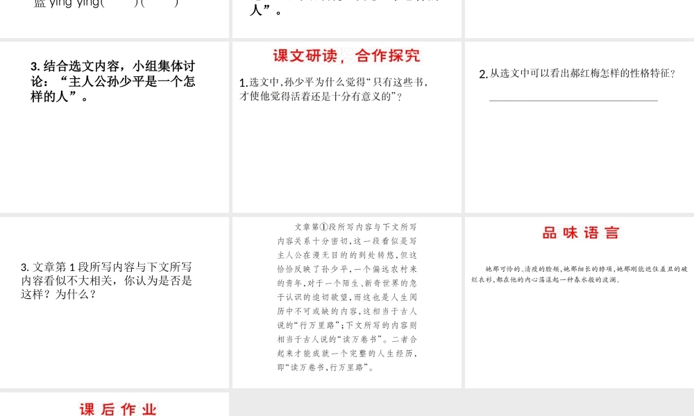 （遵义专版）九年级语文上册 第二单元 7《平凡的世界》教材课件 语文版-语文版初中九年级上册语文课件