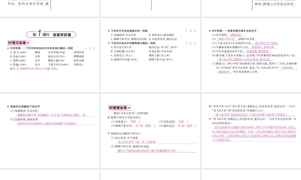 （遵义专版）八年级语文上册 第三单元 11 与朱元思书作业课件 新人教版-新人教版初中八年级上册语文课件