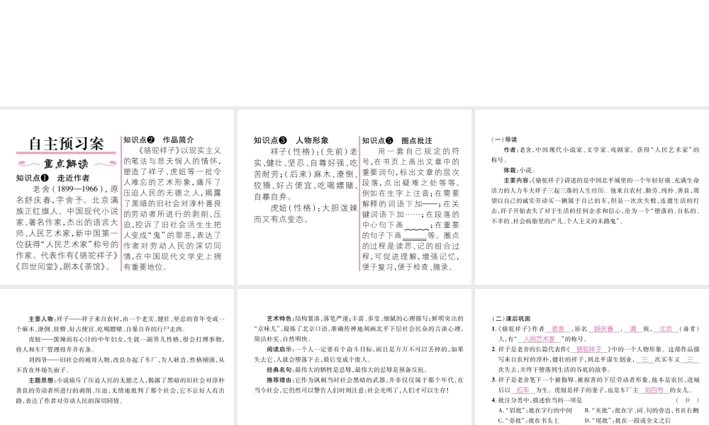 （遵义专版）七年级语文下册 第3单元名著导读《骆驼祥子《圈点与批注课件 新人教版-新人教版初中七年级下册语文课件