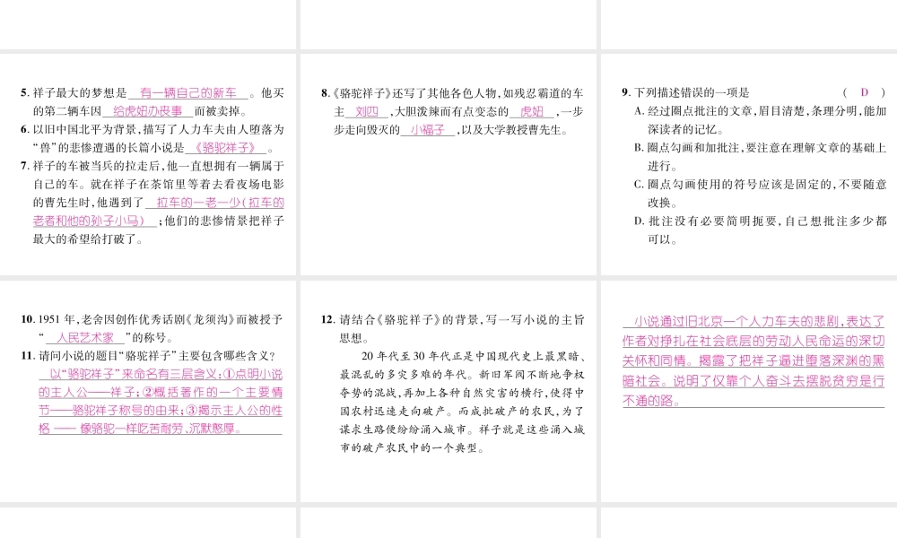 （遵义专版）七年级语文下册 第3单元名著导读《骆驼祥子《圈点与批注课件 新人教版-新人教版初中七年级下册语文课件