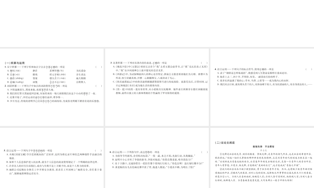 （遵义专版）九年级语文上册 第三单元 9 中国人失掉自信力了吗小手册课件 语文版-语文版初中九年级上册语文课件