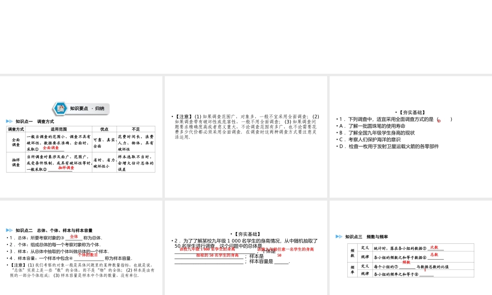 （遵义专版）中考数学高分一轮复习 第一部分 教材同步复习 第八章 统计与概率 课时28 数据的收集、整理与描述课件-人教级全册数学课件