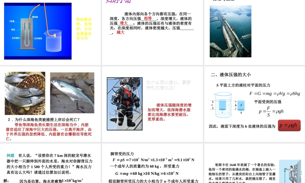 （遵义专版）春八年级物理全册 8.2 科学探究 液体的压强课件 （新版）沪科版-（新版）沪科版初中八年级全册物理课件