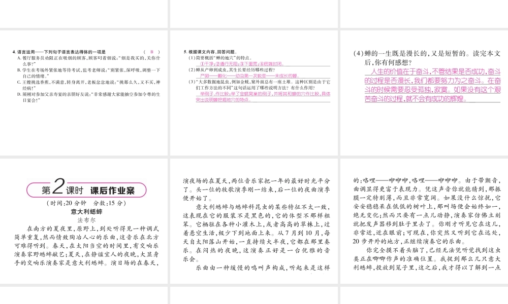 （遵义专版）八年级语文上册 第五单元 19 蝉作业课件 新人教版-新人教版初中八年级上册语文课件