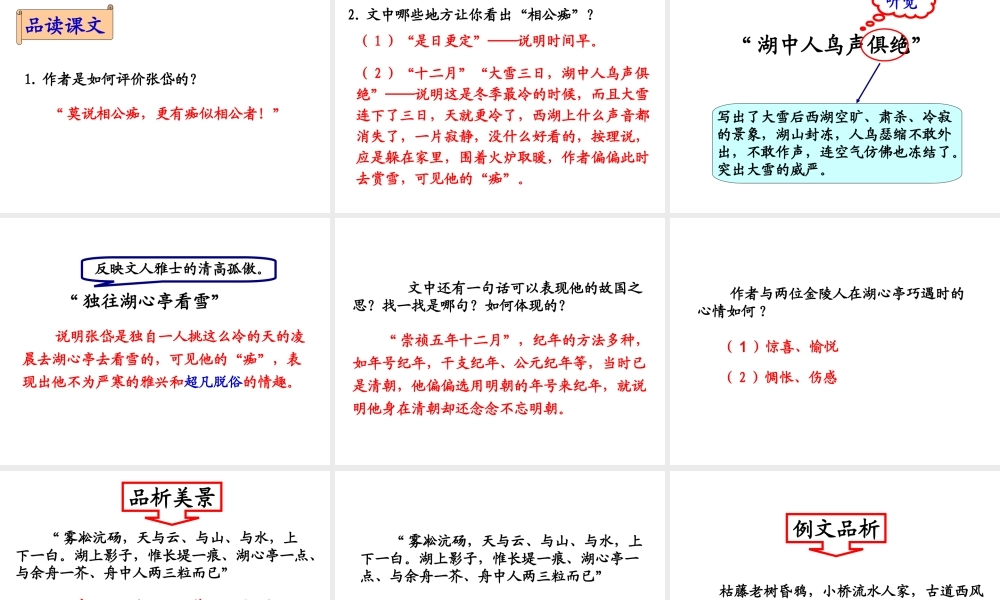 （遵义专版）八年级语文上册 第五单元 20 湖心亭看雪课件 语文版-语文版初中八年级上册语文课件