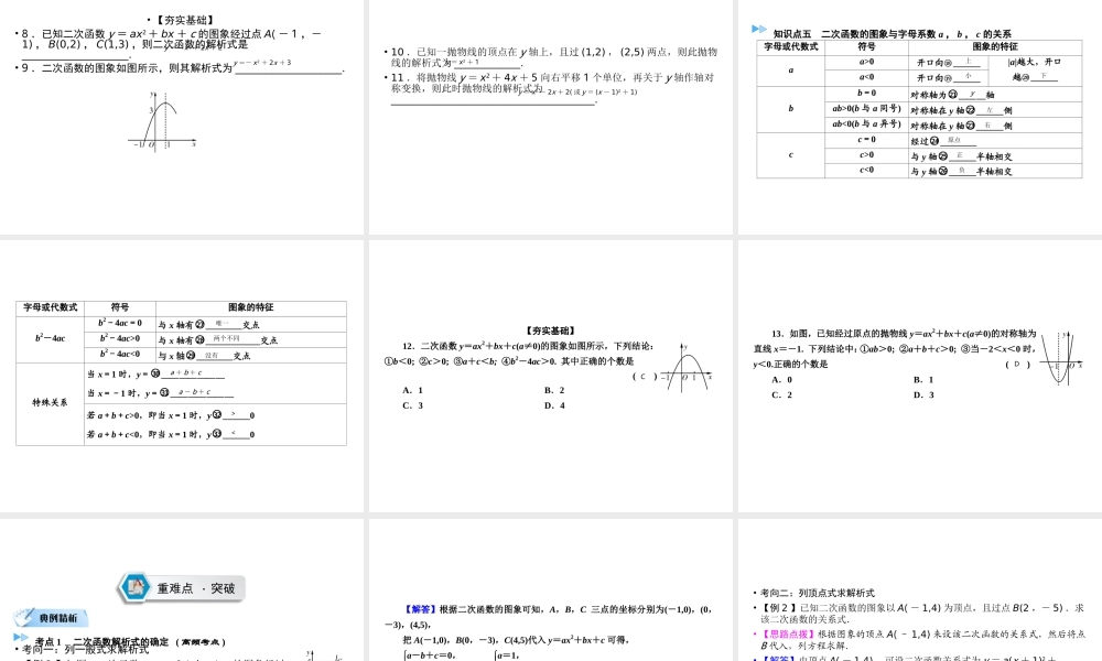 （遵义专版）中考数学高分一轮复习 第一部分 教材同步复习 第三章 函数 课时12 二次函数的图象与性质课件-人教版初中九年级全册数学课件
